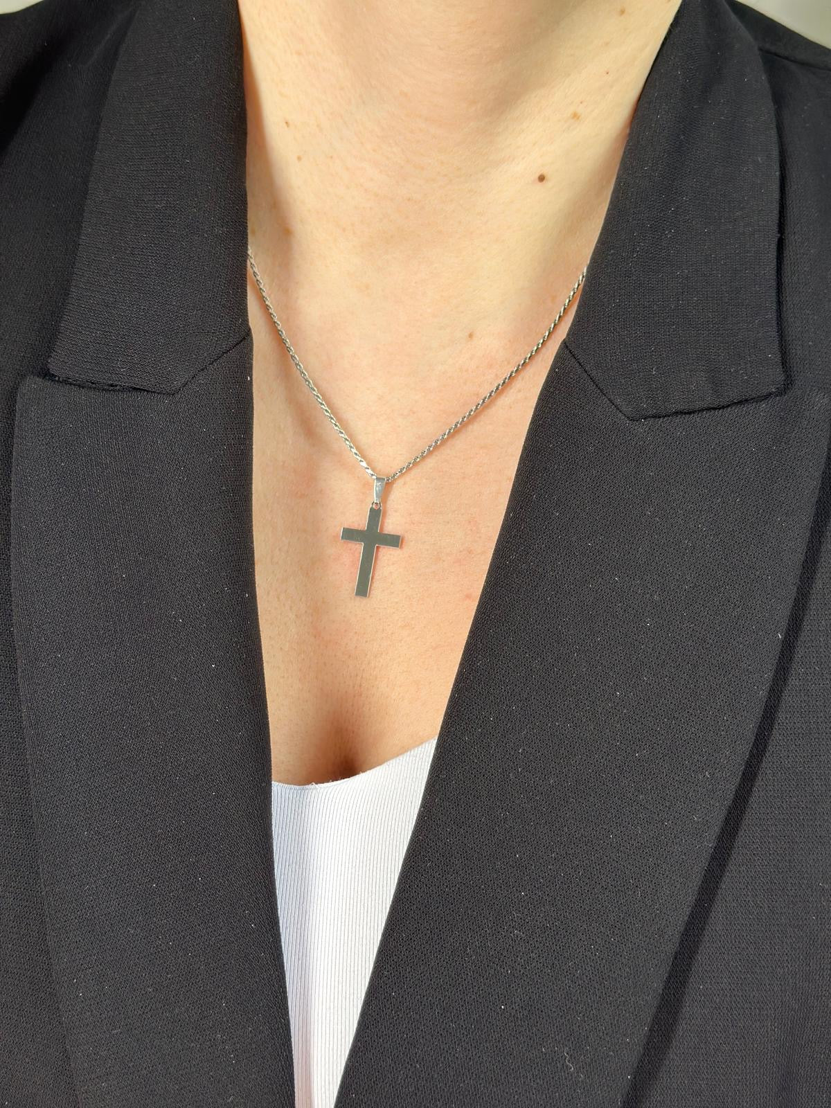 Personalized Necklace Cross Pendant with Engraving 925 Silver Rhodium Plated