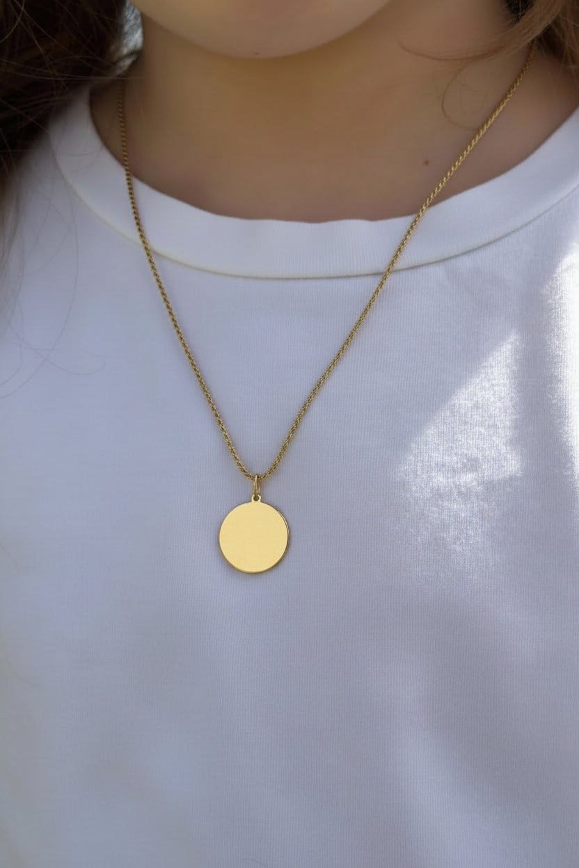 Personalized Engraved Necklace Birth Data Pendant Round 925 Silver 18K Vermeil Gold Plated 16 mm