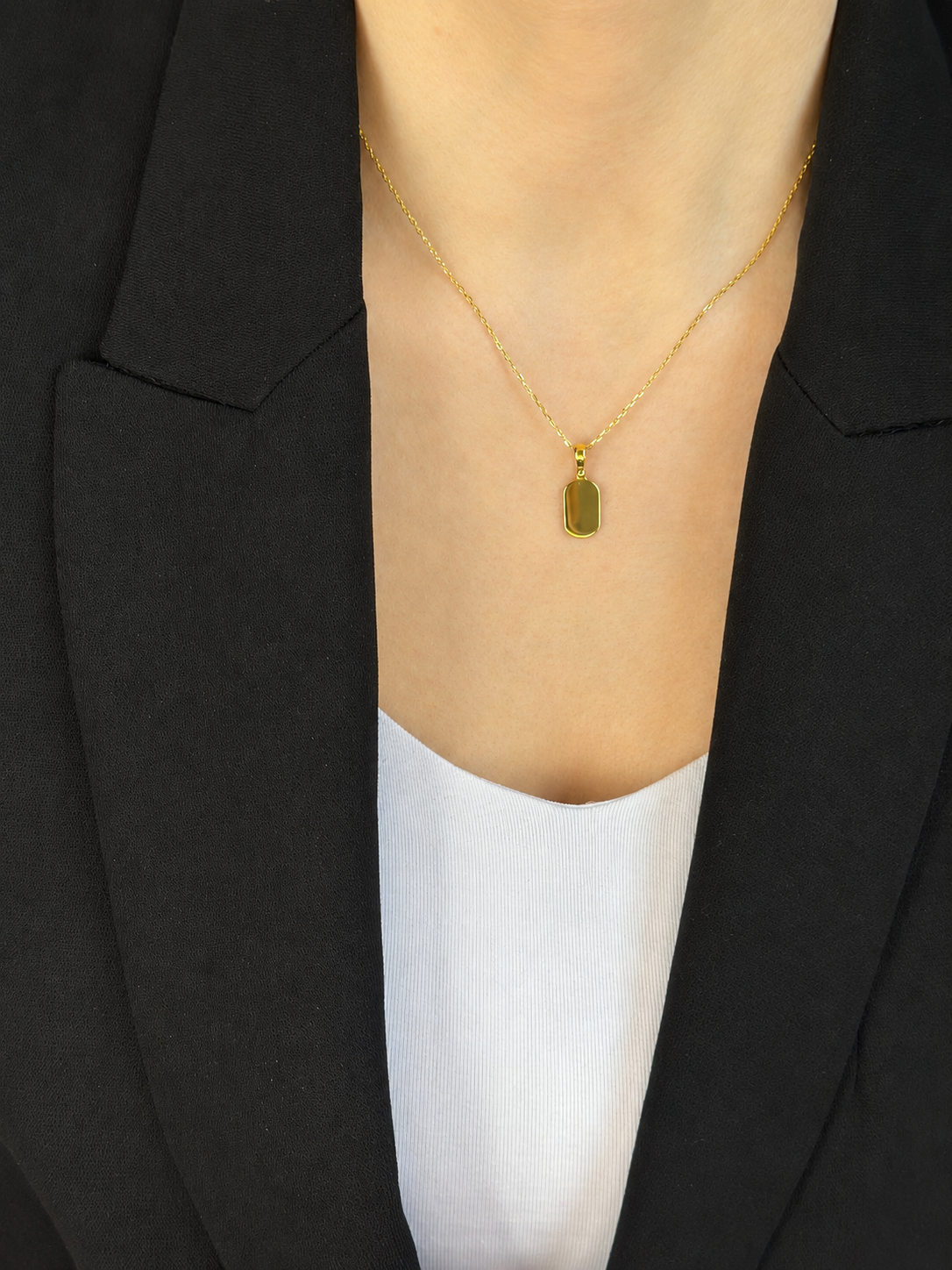 Engraved Necklace Rectangle Pendant 8x13 mm Names Date Initials 18K Vermeil Gold Plated
