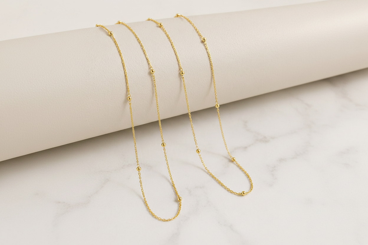 Bead Chain 925 Silver 18K Gold Plated 1.2 mm