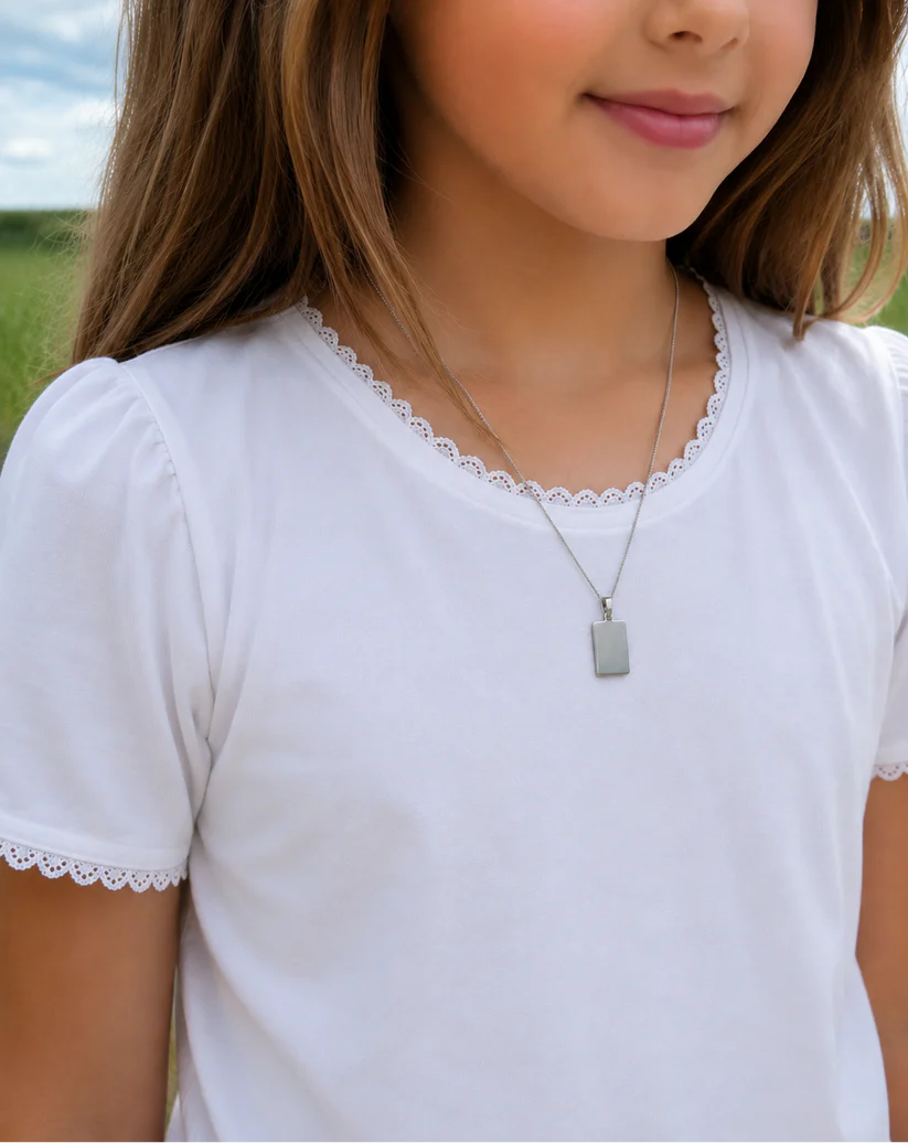 Engraved Necklace Rectangle Pendant 15.90x10.80 mm Coordinates Rhodium-Plated
