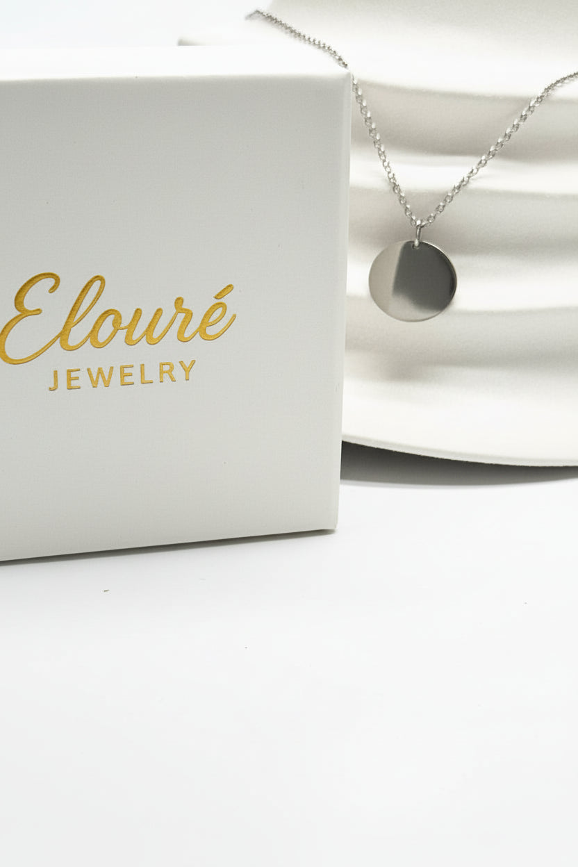Personalized Necklace Pendant Engraving Round 19 mm 925 Silver Rhodium Plated