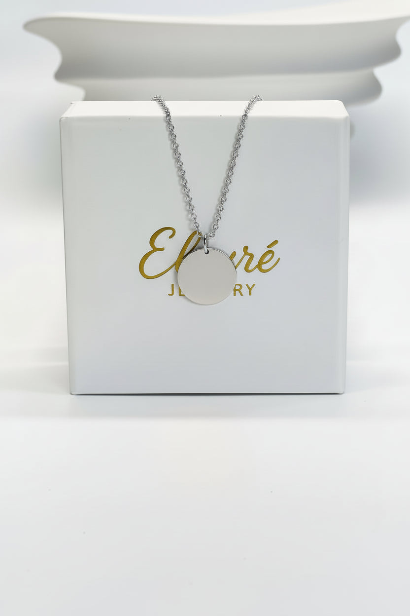 Personalized Necklace Pendant Engraving Round 19 mm Fingerprint 925 Silver Rhodium Plated