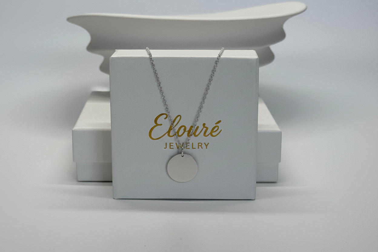 Personalized Necklace Pendant Engraving Round 19mm Coordinates 925 Silver Rhodium Plated