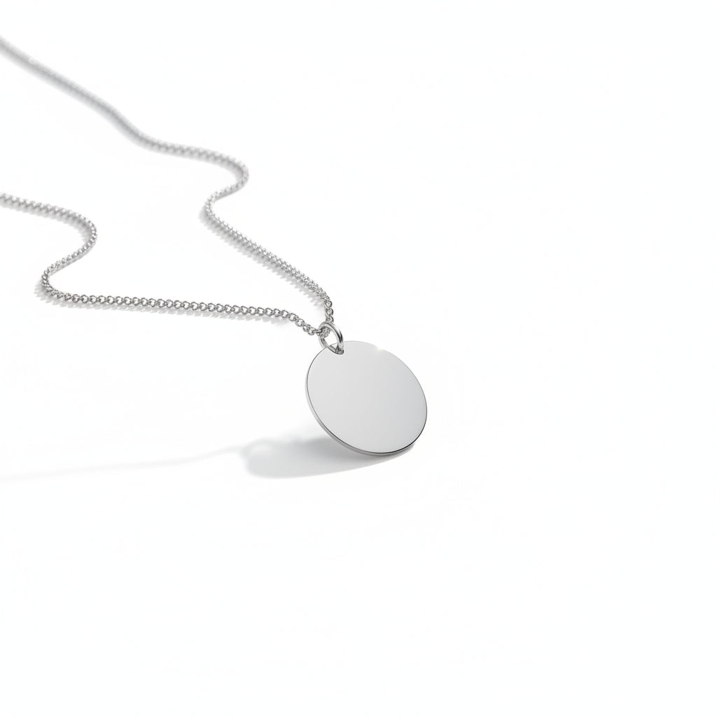 Personalized Necklace Pendant Engraving Round 19 mm Initials Names Date 925 Silver Rhodium Plated