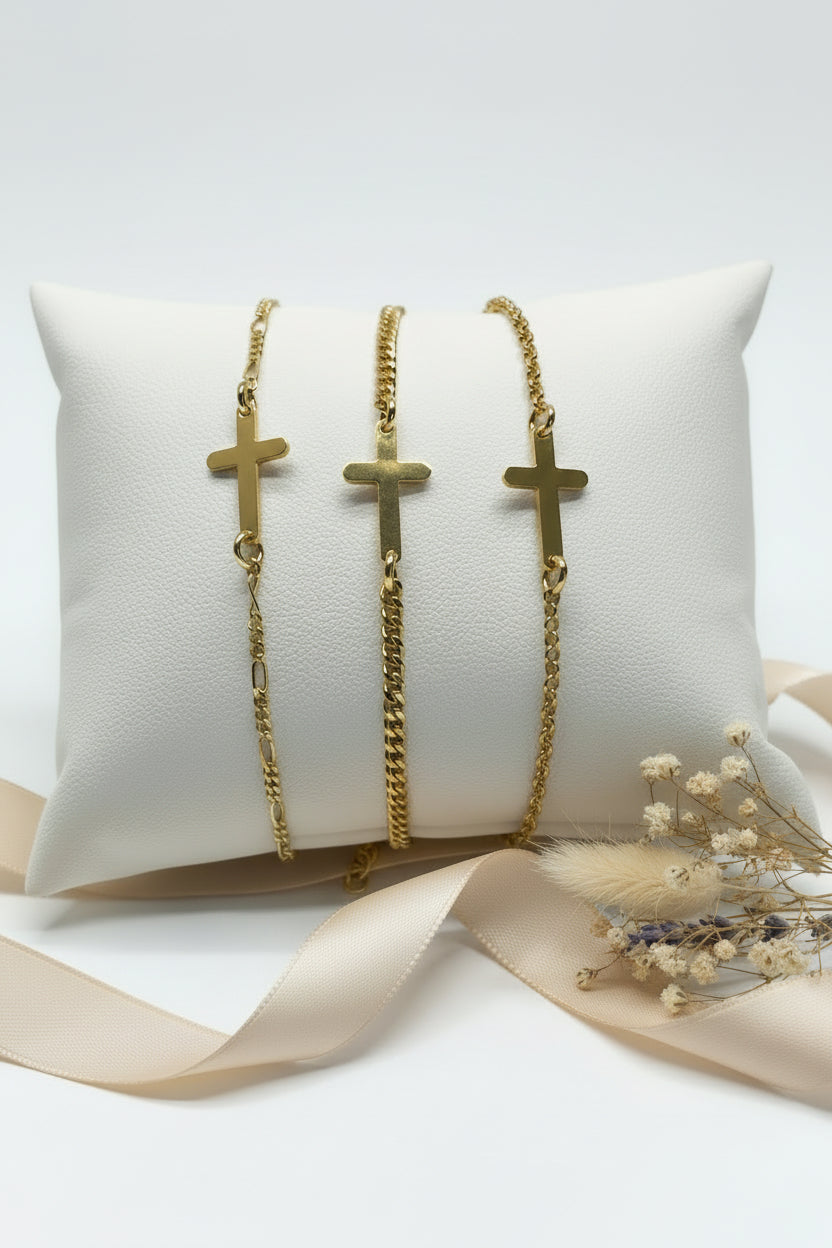 Personalized Cross Bracelet Charm 16mm Engraving 925 Silver 18K Gold Plated