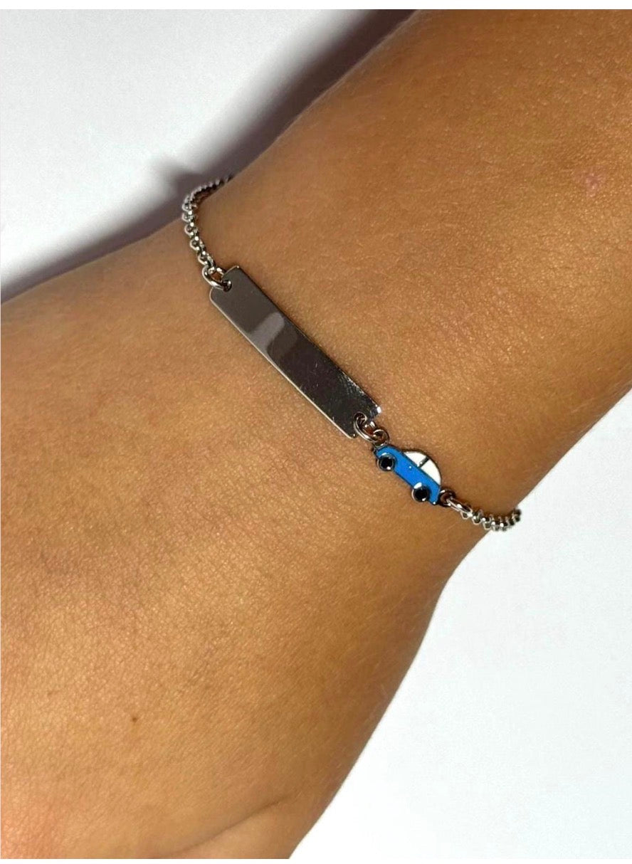 Children's Engraved Bracelet with Car 925 Sterling Silver Personalized