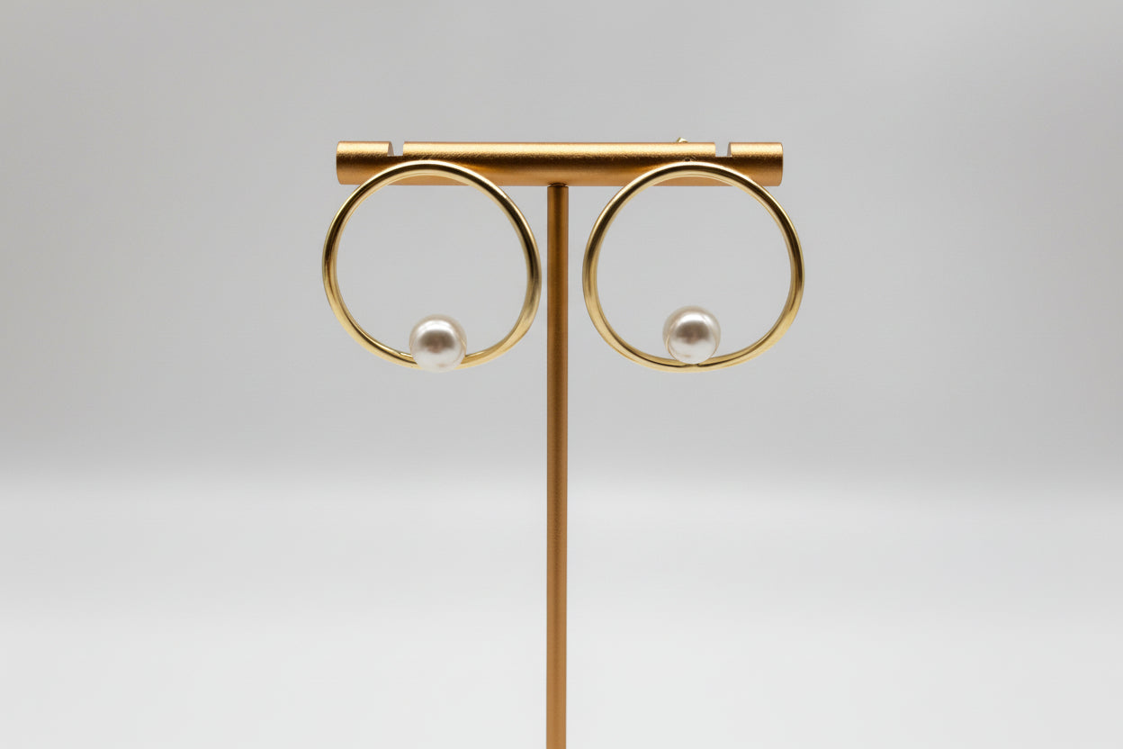 Hoop Earrings with Pearl, 925 Sterling Silver, 18K Gold Plated