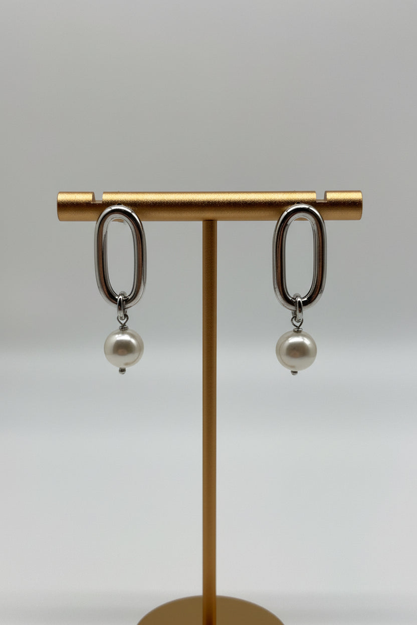 925 Sterling Silver Earrings with Pearls – Rhodium-Plated, Elegant Women's Earrings in a Modern Design
