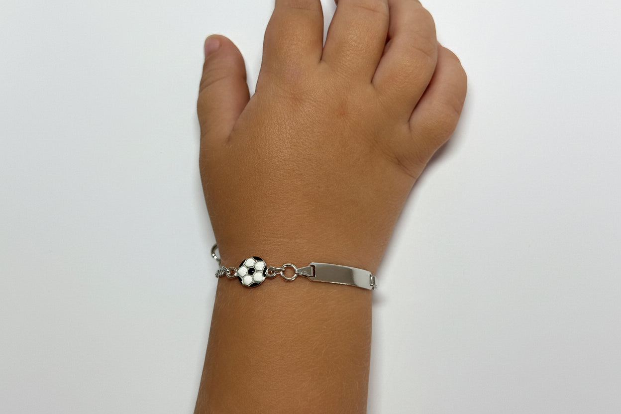 ⚽ Personalized Children's Engraved Bracelet Made of 925 Rhodium-Plated Silver