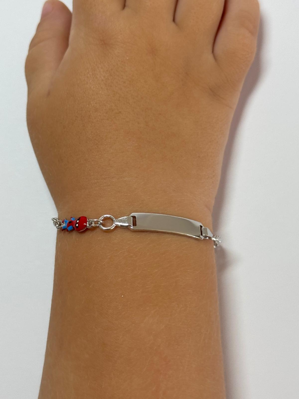 Children's Engraved Bracelet with Spiderman 925 Sterling Silver Rhodium Plated Personalized