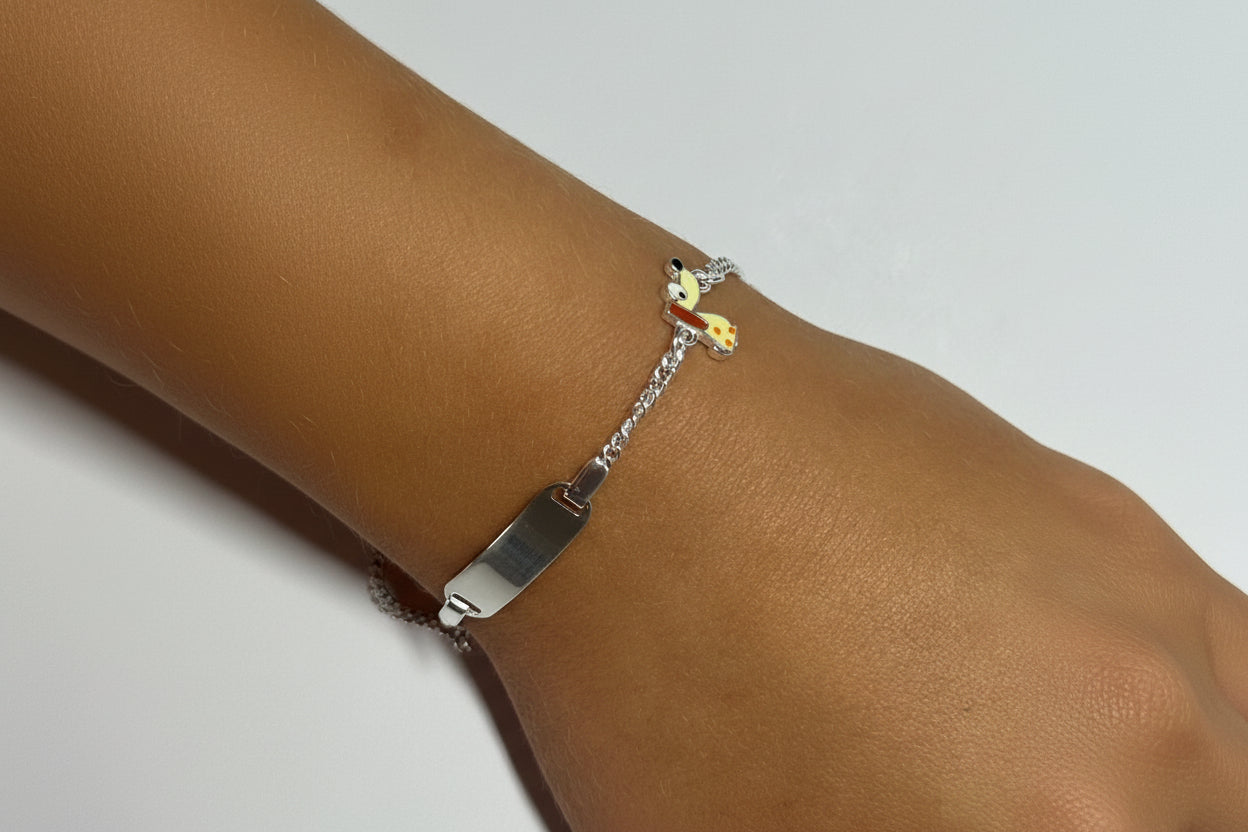 Children's Engraved Bracelet with Dog, 925 Silver, Personalized with Name, Date, or Initials