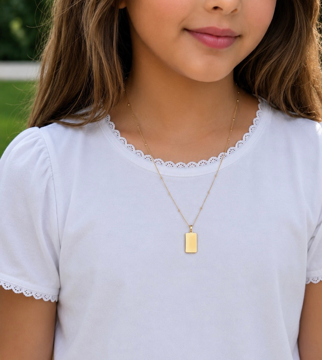 Title Engravable Necklace Rectangle Pendant 15.90x10.80 mm Fingerprint 18K Vermeil Gold Plated