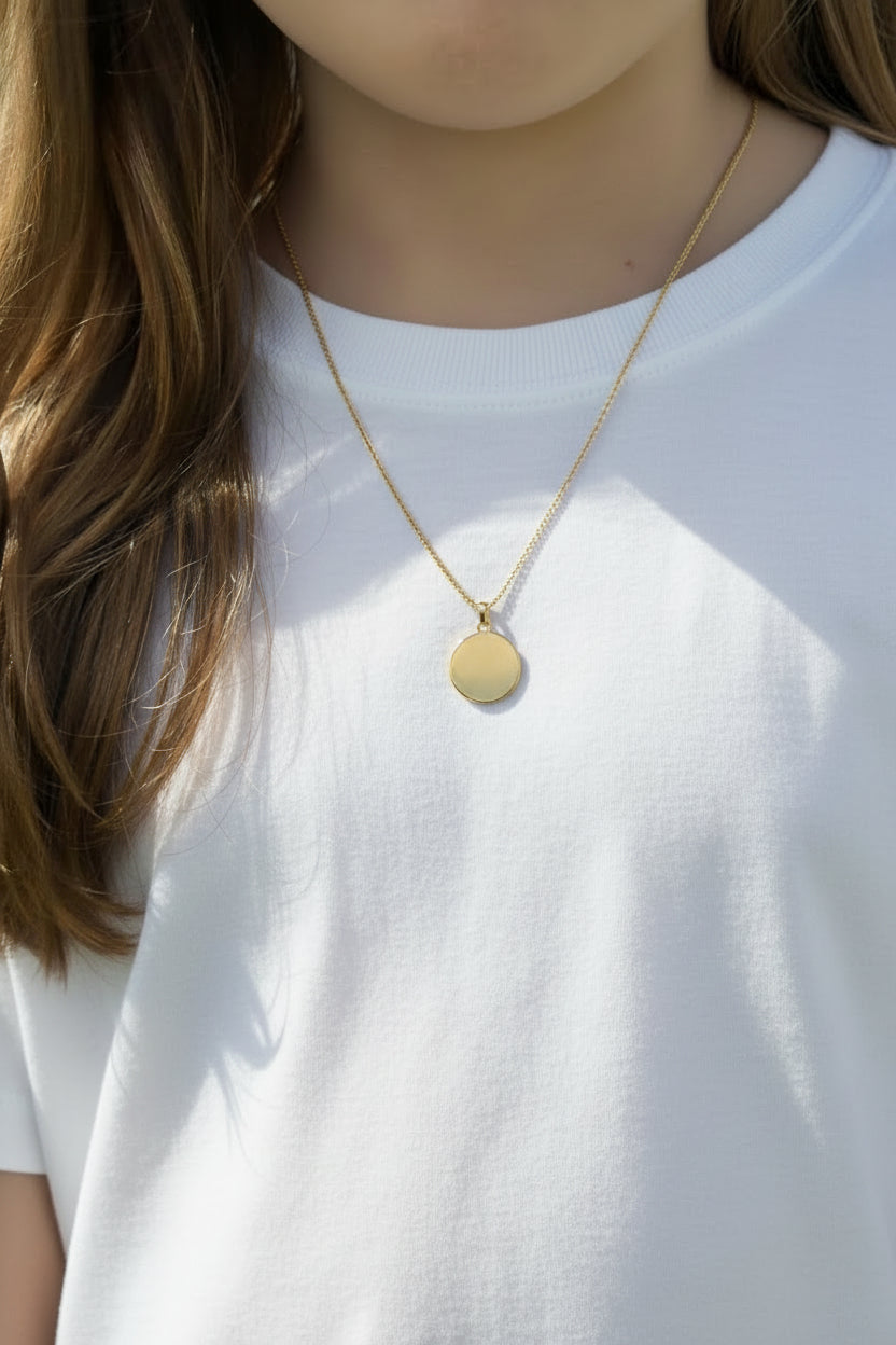 Personalized Engraved Necklace Initials Name Date Pendant Round 925 Silver 18K Vermeil Gold Plated 16 mm