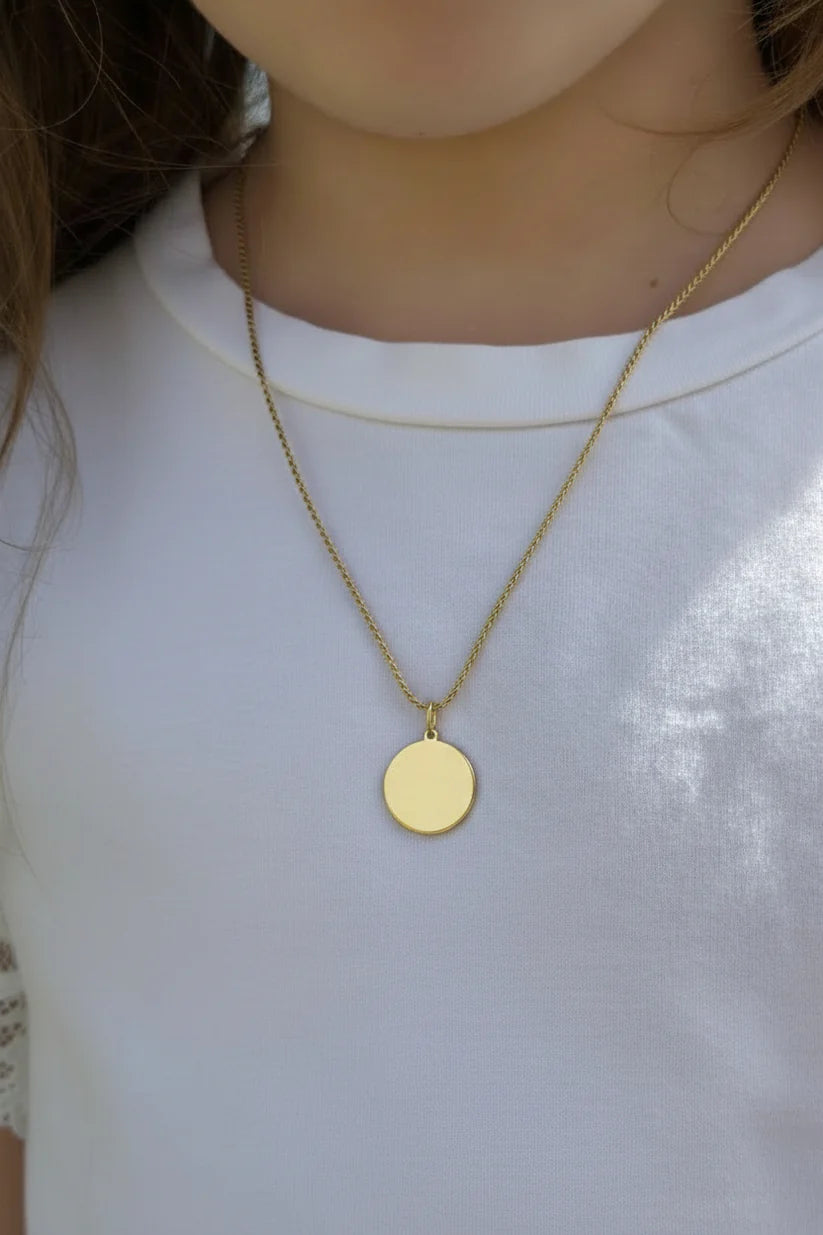 Personalized Engraved Necklace Own Handwriting Children's Drawing Pendant Round 925 Silver 18K Vermeil Gold Plated 16 mm