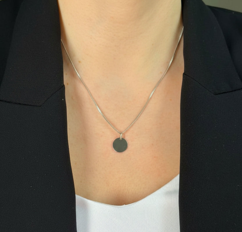 Personalized Round Necklace Pendant with Photo Engraving, 925 Rhodium-Plated Silver, 12 mm