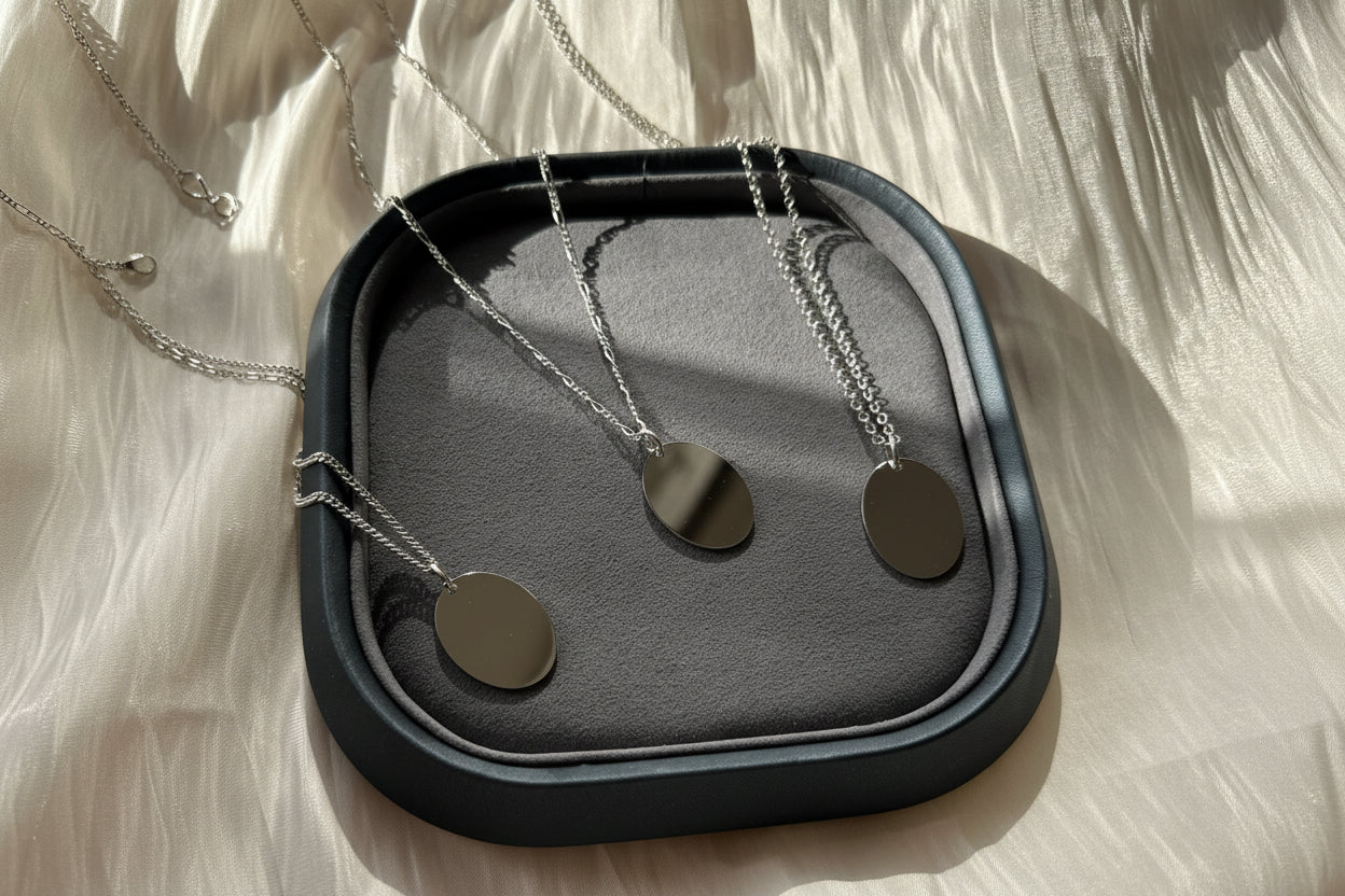 Engraved Necklace Men Pictures Engraving Graphic Oval Pendant 925 Silver Rhodium Plated 18x24 mm