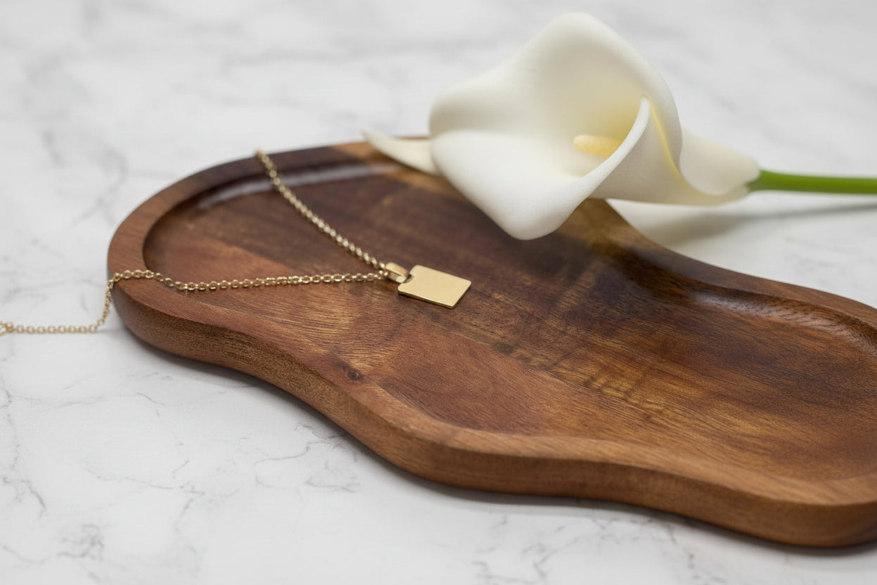 Personalized Necklace Rectangle Pendant Engraving Initials Name Date 925 Silver 18K Gold Plated