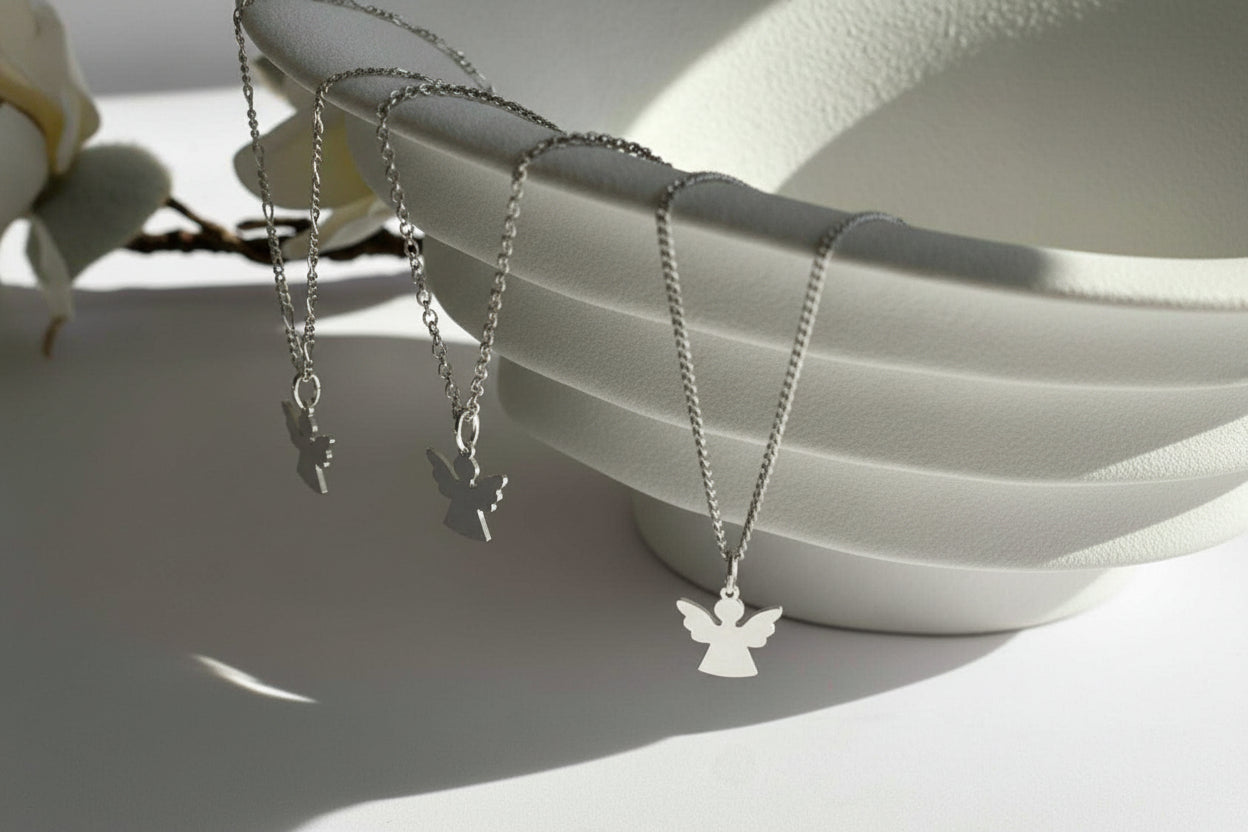 Personalized Angel Necklace Pendant with Engraving 925 Sterling Silver Rhodium Plated