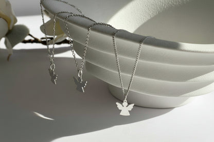 Personalized Angel Necklace Pendant with Engraving 925 Sterling Silver Rhodium Plated