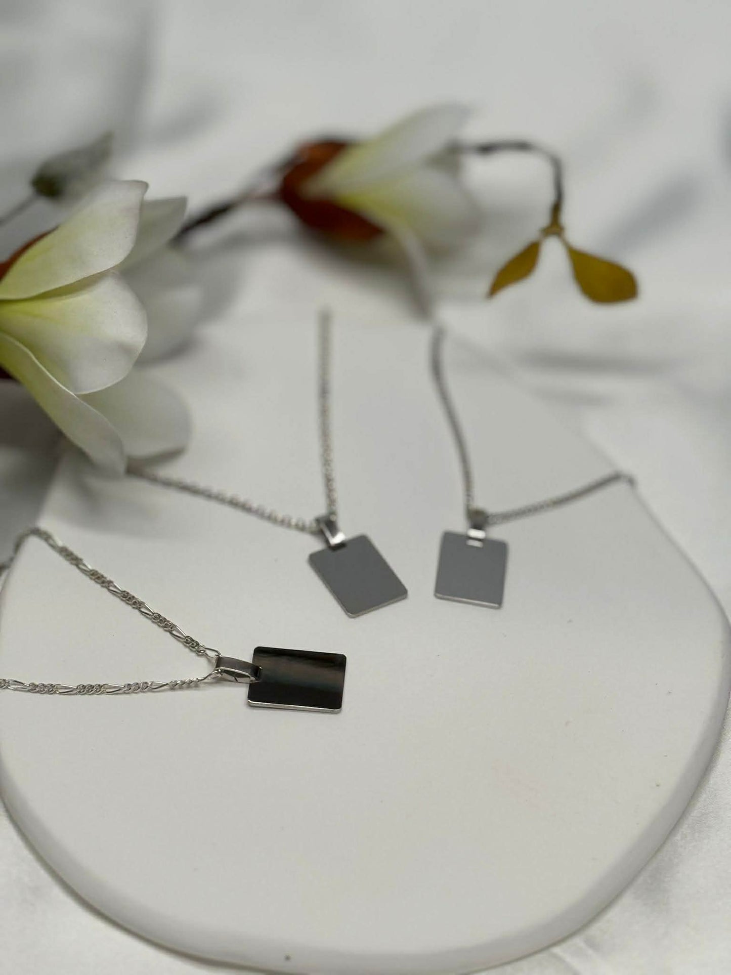 Personalized Necklace Engraving Rectangle Pendant 925 Silver Rhodium Plated 16x12 mm