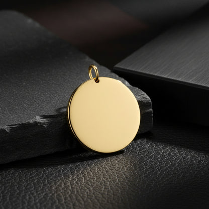 Personalized Men's Necklace Pendant Engraving Round 22 mm 925 Silver 18K Gold Plated