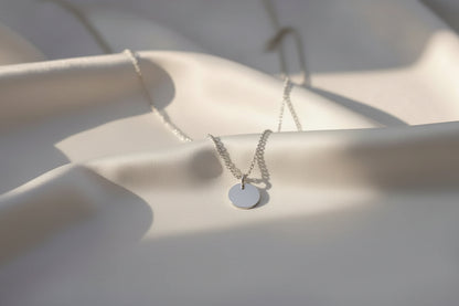 Personalized Necklace Round Pendant with Engraving 925 Silver Rhodium Plated - Initials, Names & Date