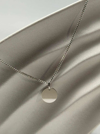 Personalized Necklace Round Pendant Handprint or Footprint Engraving 925 Sterling Silver Rhodium Plated 12 mm