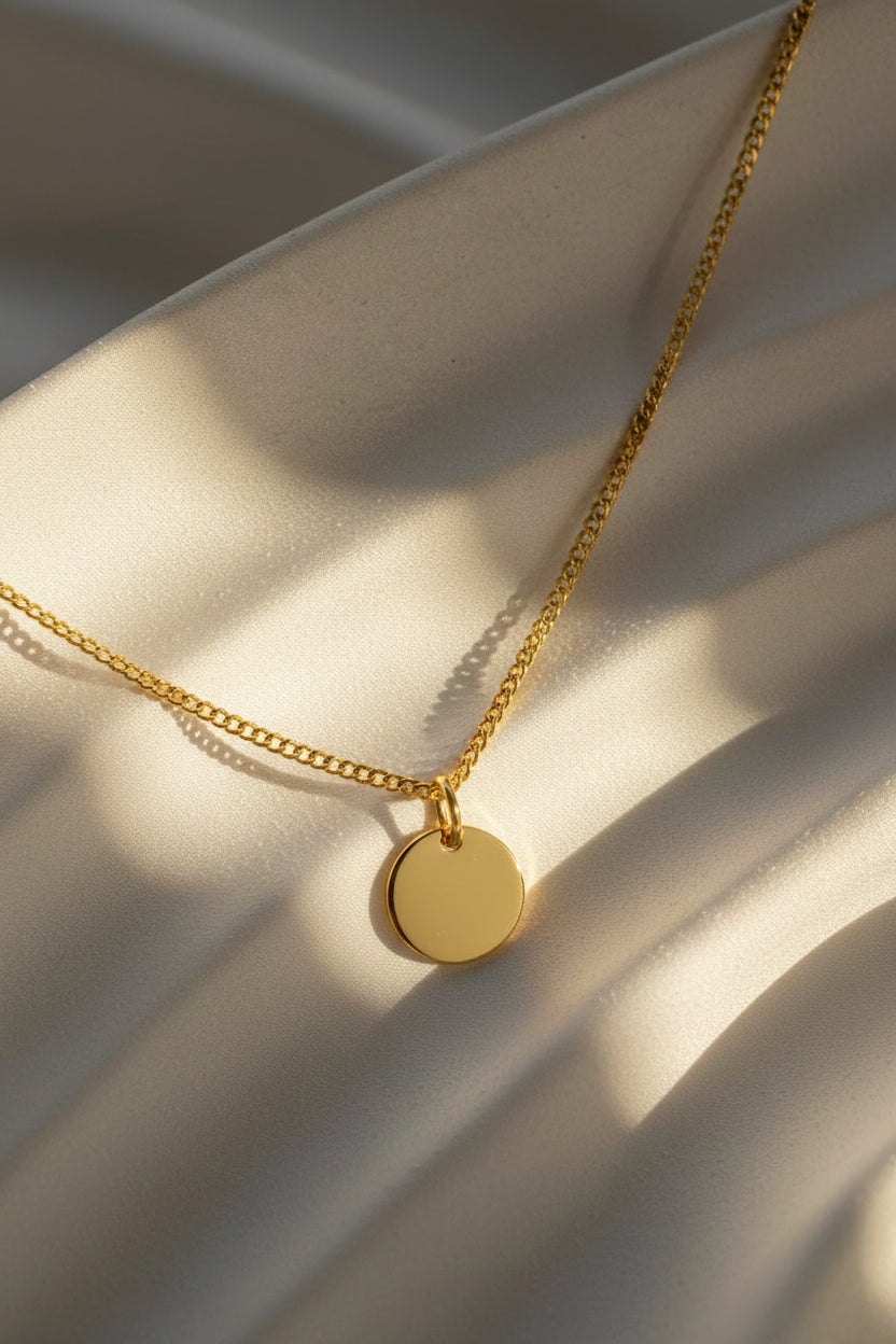Personalized Necklace Round Pendant Handprint Footprint Engraving 925 Silver 18K Gold Plated 12 mm