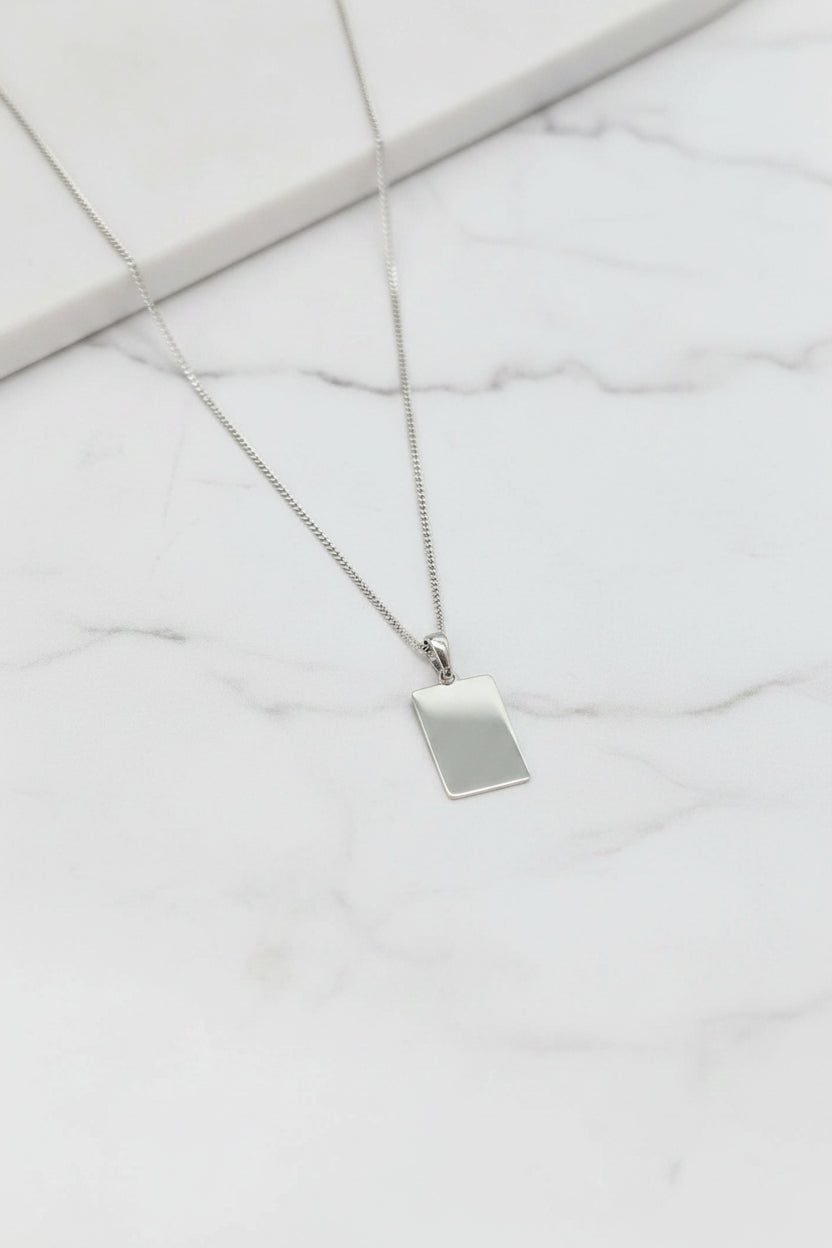 Engraved Necklace Rectangular Pendant 15.90x10.80 mm Images Graphics Rhodium Plated