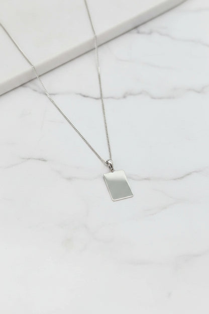 Engraved Necklace Rectangular Pendant 15.90x10.80 mm Images Graphics Rhodium Plated