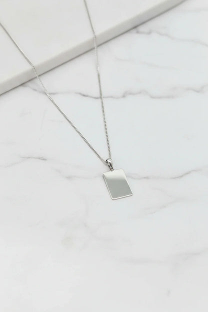 Engraved Necklace Rectangle Pendant 15.90x10.80 mm Your Own Handwriting Rhodium Plated
