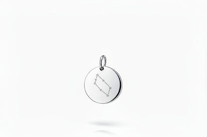 Personalized Zodiac Sign Necklace Pendant Round 925 Silver Rhodium Plated 12 mm