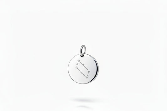 Personalized Men's Necklace Pendant Engraving Zodiac Round 22 mm 925 Silver Rhodium Plated