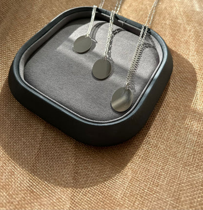 Engraved Necklace Men's Fingerprint Oval Pendant 925 Silver Rhodium Plated 18x24 mm