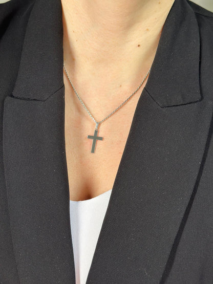 Personalized Necklace Cross Pendant with Engraving 925 Silver Rhodium Plated
