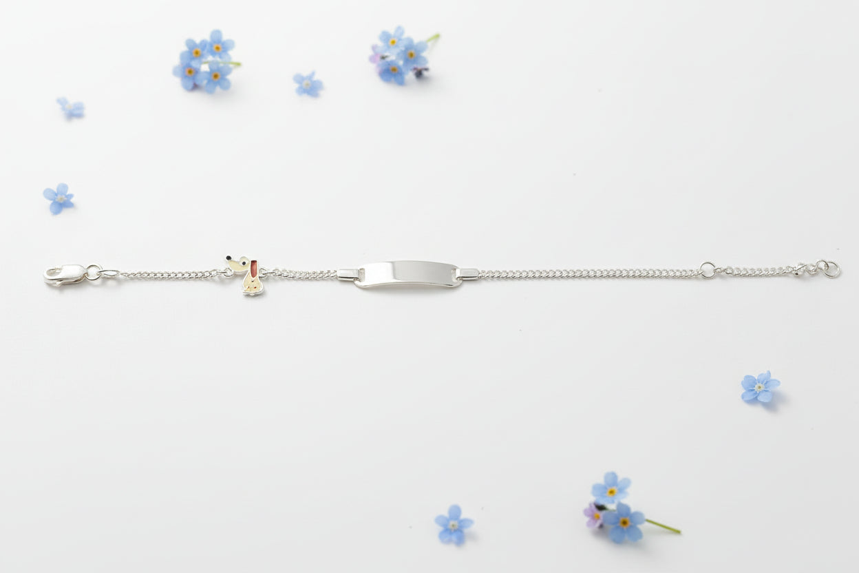 Children's Engraved Bracelet with Dog, 925 Silver, Personalized with Name, Date, or Initials