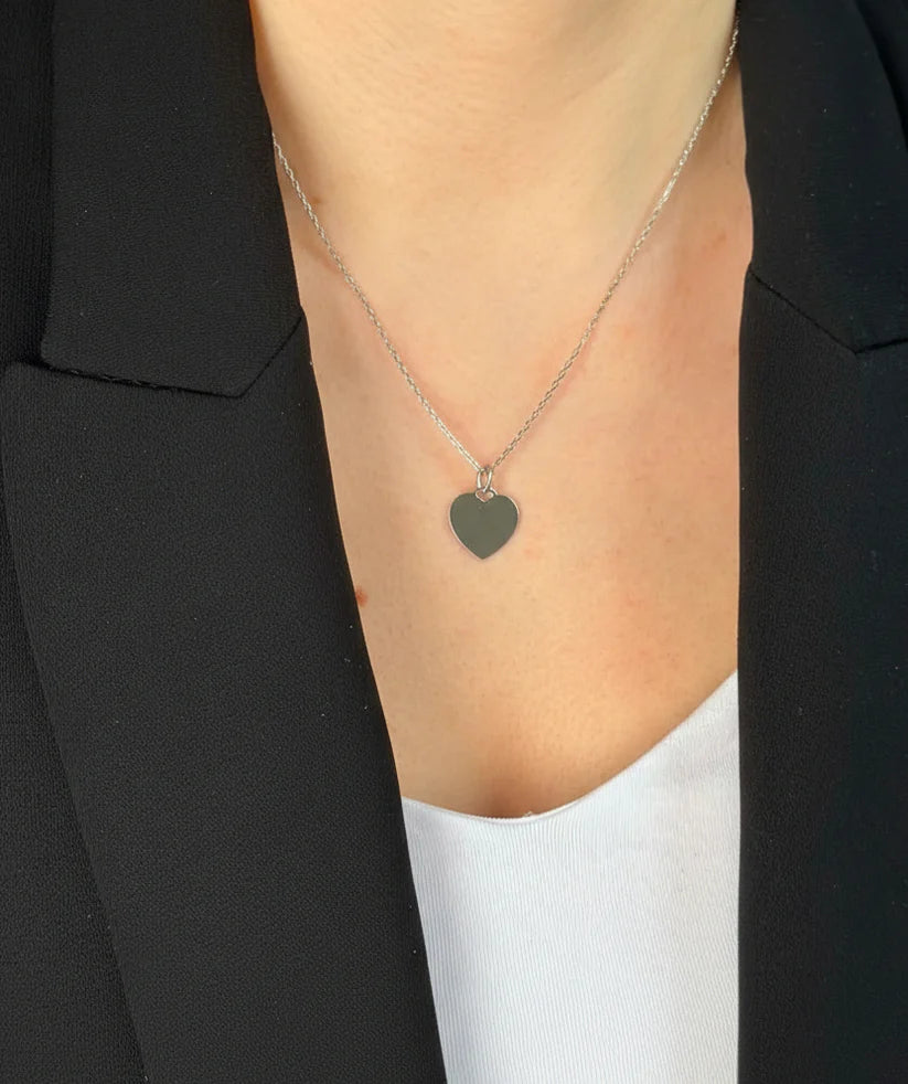 Heart Pendant Engraving Own Handwriting Personalized Engraved Necklace 925 Sterling Silver Rhodium Plated