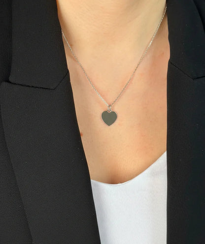 Heart Pendant Engraving Own Handwriting Personalized Engraved Necklace 925 Sterling Silver Rhodium Plated
