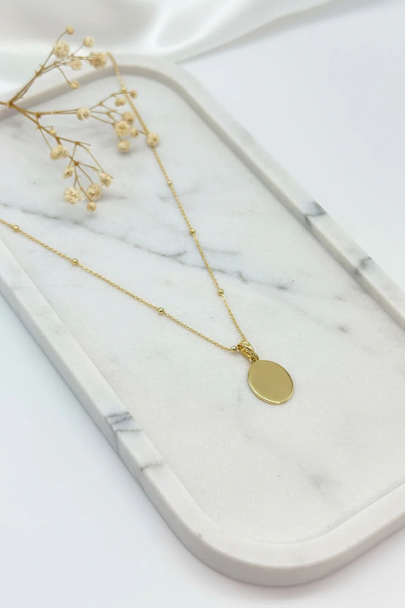 Personalized Engraved Birth Flower Necklace Oval Pendant 12x15 mm 925 Silver 18K Vermeil Gold Plated