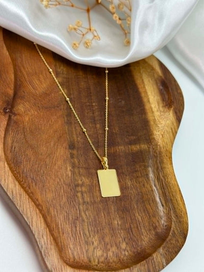 Engraved Necklace Rectangle Pendant 15.90x10.80 mm Your Own Handwriting 18K Vermeil Gold Plated
