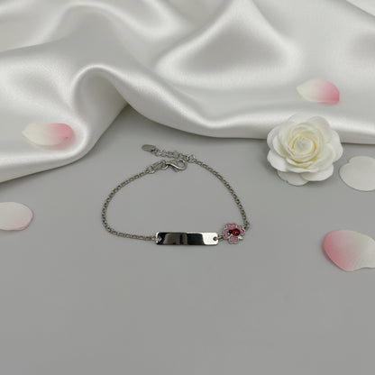 Personalized Children's Bracelet Flower 925 Sterling Silver Rhodium Plated Engraving with Initials Name or Date