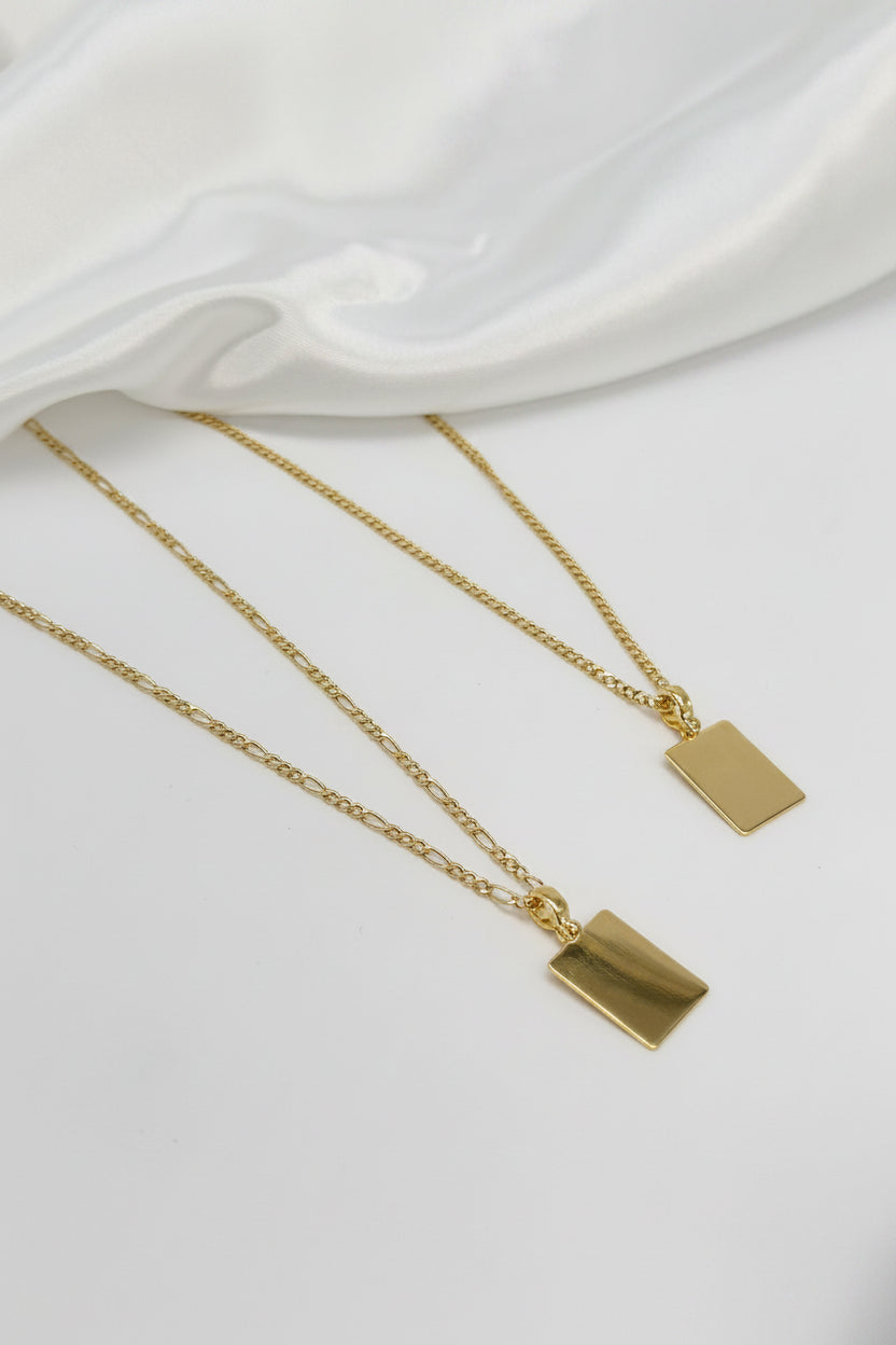 Handwriting Engraved Necklace Men's Rectangle Pendant 19x14 mm 18K Vermeil Gold Plated