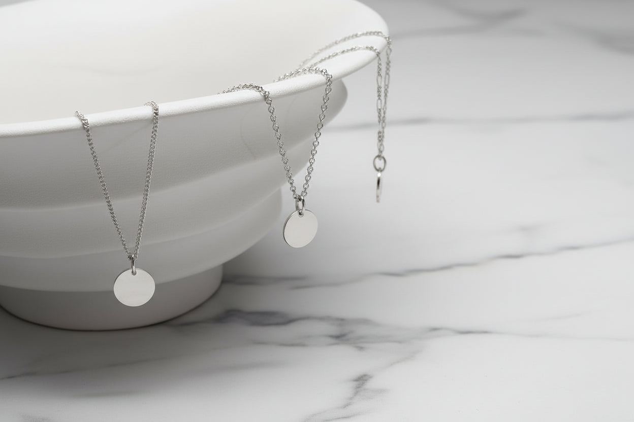 Personalized Necklace Pendant Birth Flower Engraving 925 Sterling Silver Rhodium Plated 12 mm