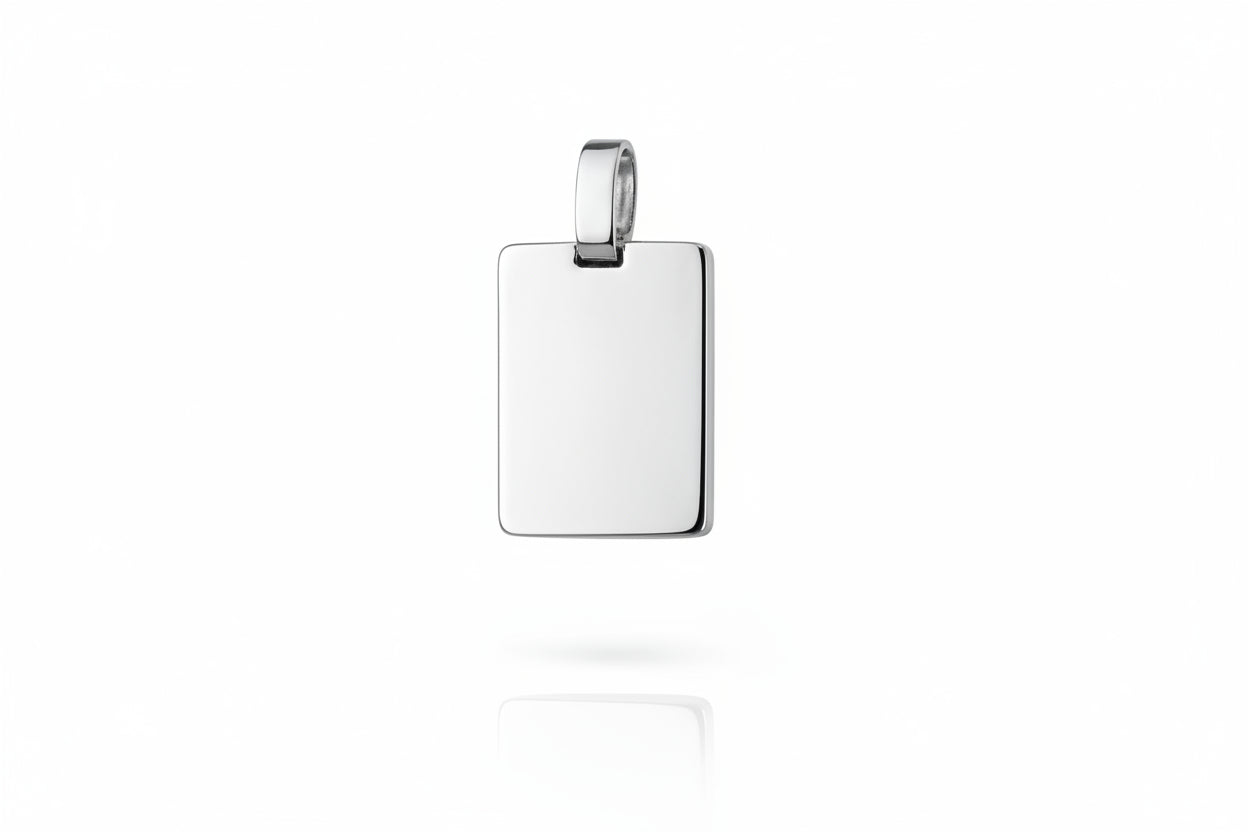 Personalized Necklace Engraving Rectangle Pendant 925 Silver Rhodium Plated 16x12 mm