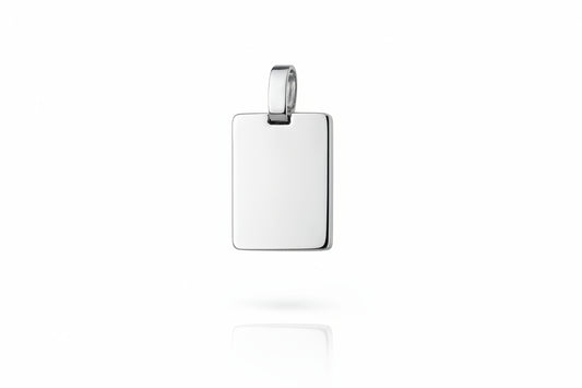 Personalized Necklace Engraving Rectangle Pendant 925 Silver Rhodium Plated 16x12 mm