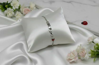 Children's Ladybug Bracelet, 925 Sterling Silver, Rhodium Plated, Personalized with Engraving