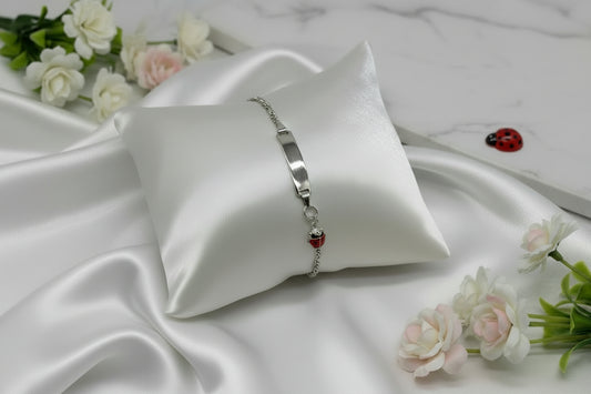Children's Ladybug Bracelet, 925 Sterling Silver, Rhodium Plated, Personalized with Engraving