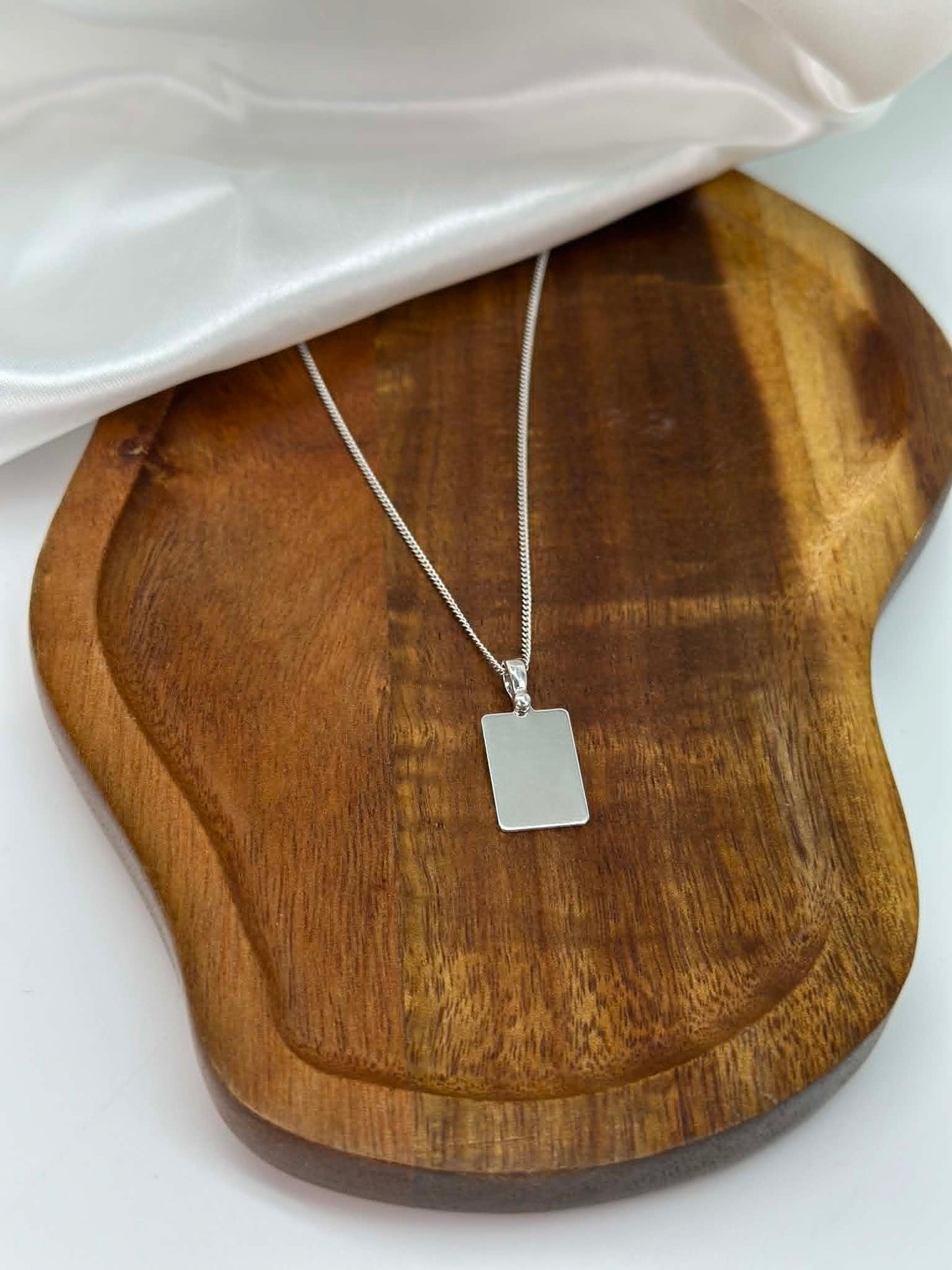 Engraved Necklace Rectangle Pendant 15.90x10.80 mm Fingerprint Rhodium-plated