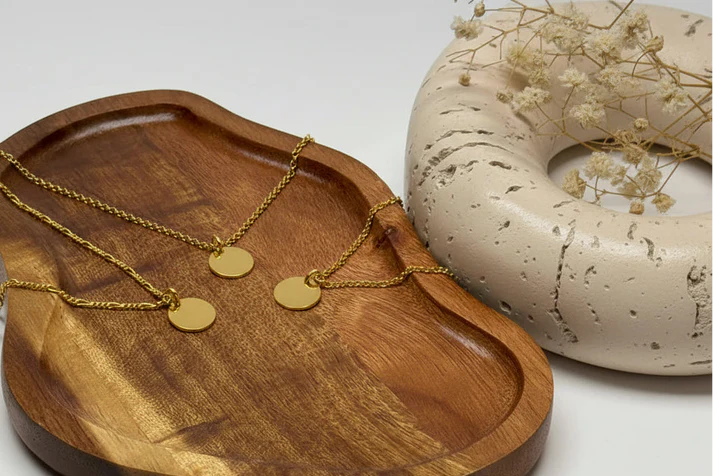 Personalized Necklace Round Pendant with Engraving 925 Silver 18K Gold Plated 12 mm - Initials, Names & Date